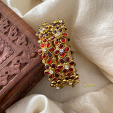 Floral Silk Thread Kundan Bangle -Red-G12242